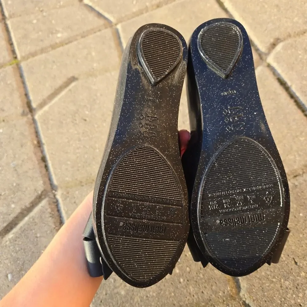 Mini Melissa Girl Sz 3 Ultragirl Sash Bow ‎ Flats Sandals Shoes Black